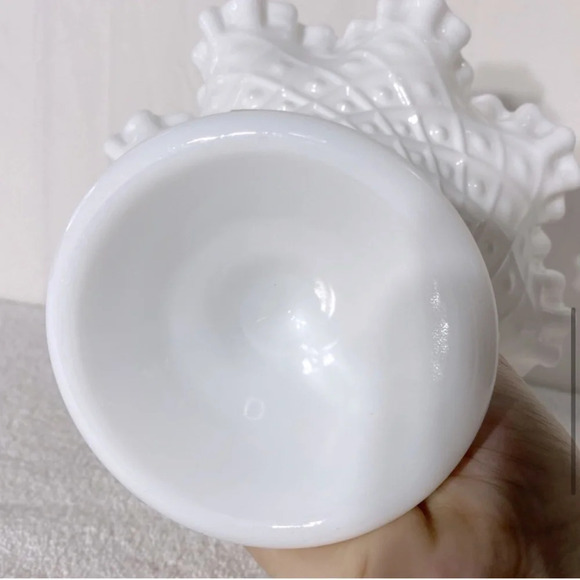 Vintage Fenton Milk Glass Hobnail Ruffle Edge Pedestal Compote Candle Holder - Picture 7 of 15